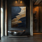 Dark Navy Gold Circles Impasto Art Framed Canvas