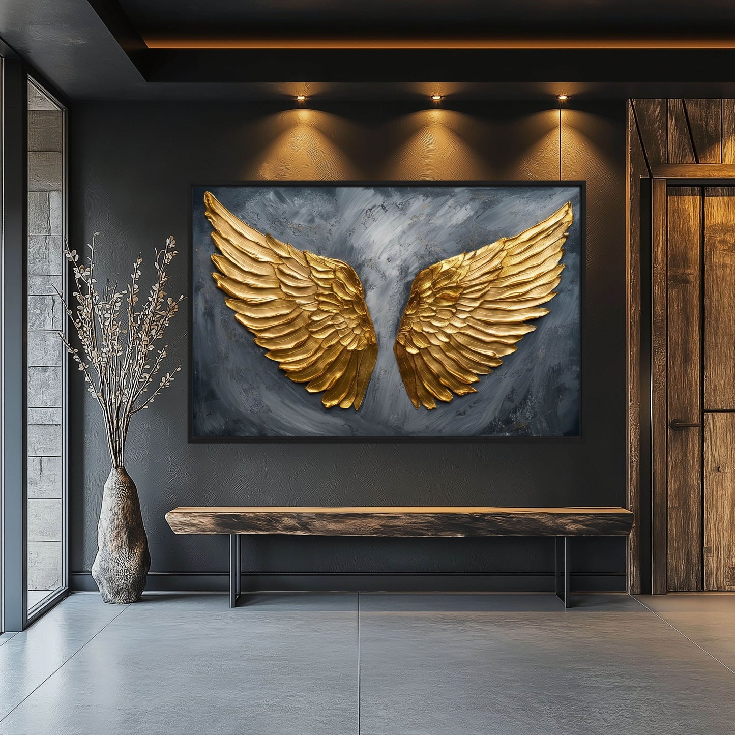 Golden Wings Modern Art Framed Canvas