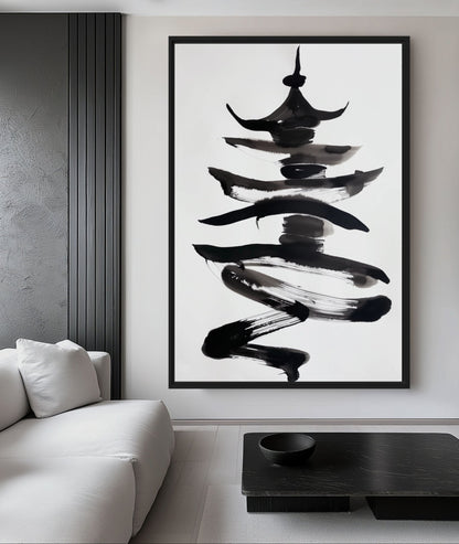 Chinese Pagoda Minimalist Art Framed Canvas