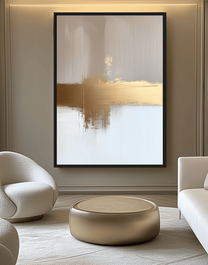 Beige White Gold Minimalist Art Framed Canvas - PaintFu