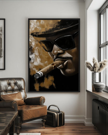 Cigar Man Bar Art Framed Canvas - PaintFu