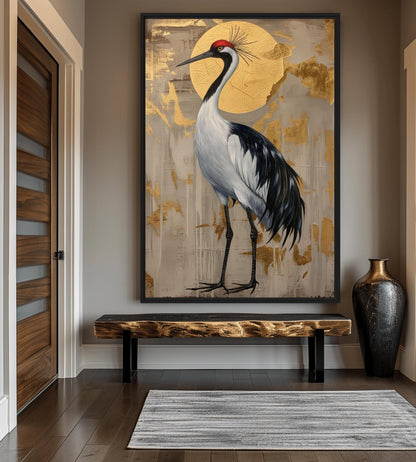 Crane Japanese Art Framed Canvas