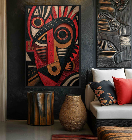 African Abstract Folk Art Framed Canvas