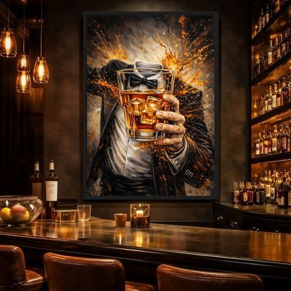 Whiskey Noir Framed Canvas - PaintFu