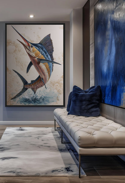 Blue Marlin Nautical Art Framed Canvas - PaintFu