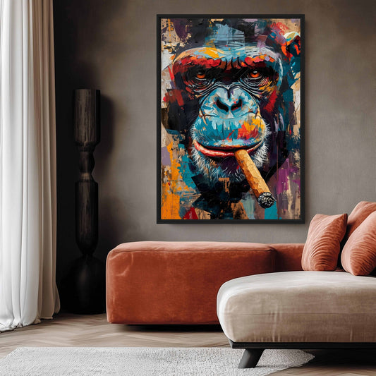 Monkey With Cigar Graffiti Art Framed Canvas