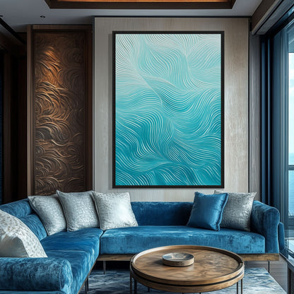 Abstract Teal Wave Framed Canvas - PaintFu