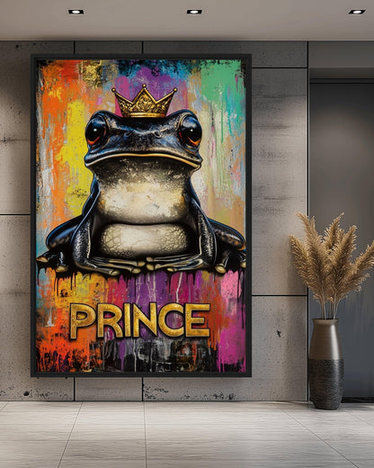 Frog Prince Graffiti Art Framed Canvas