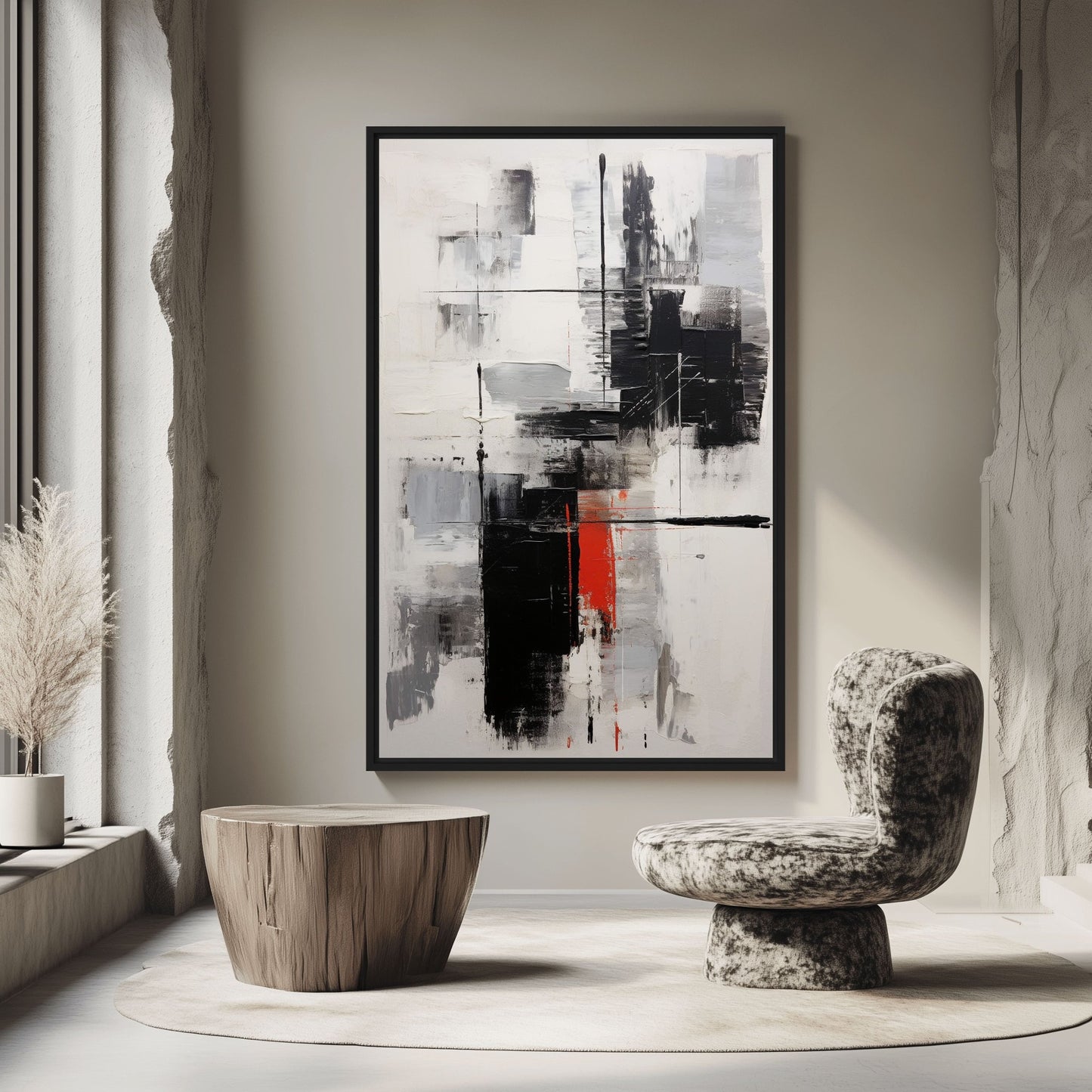 Black White Red Modern Art Framed Canvas