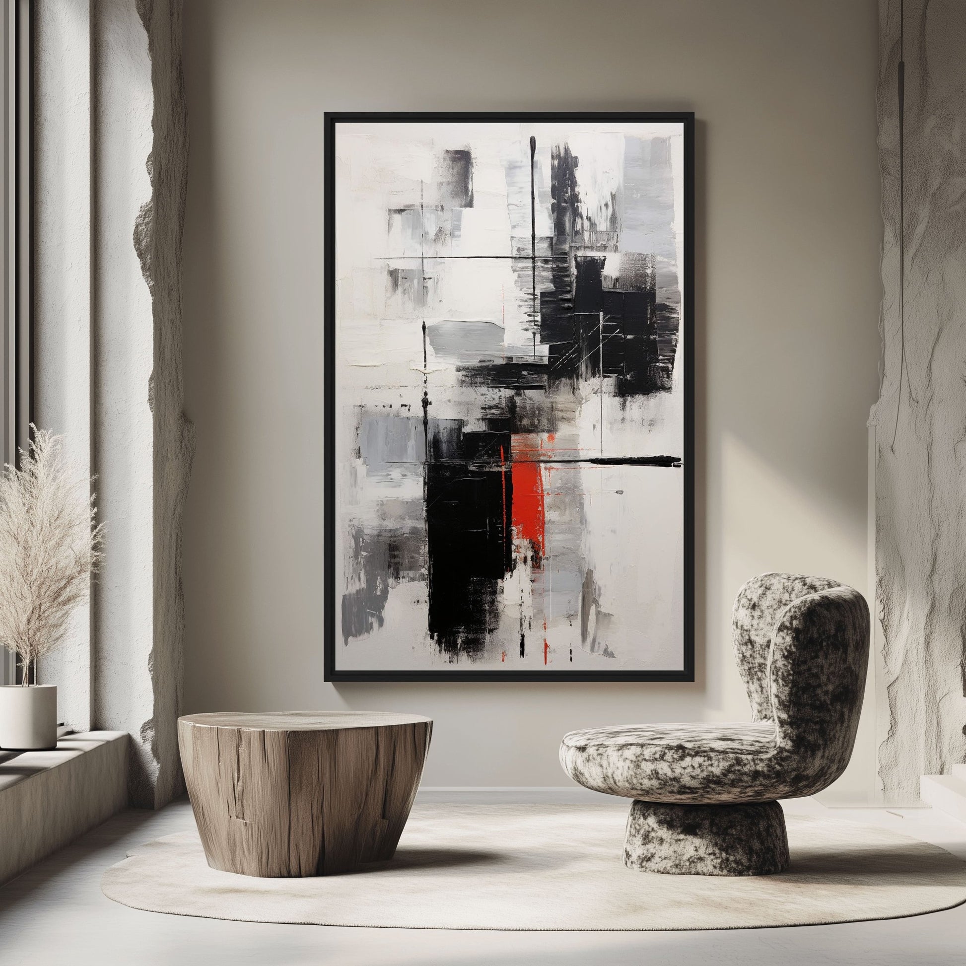 Black White Red Modern Art Framed Canvas