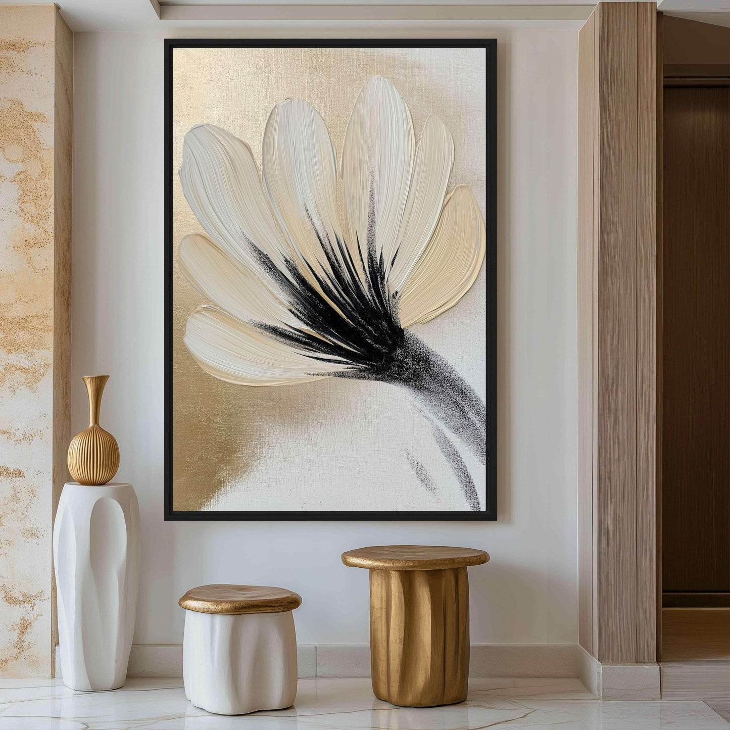 Golden Flower Brushstroke Art Digital Print