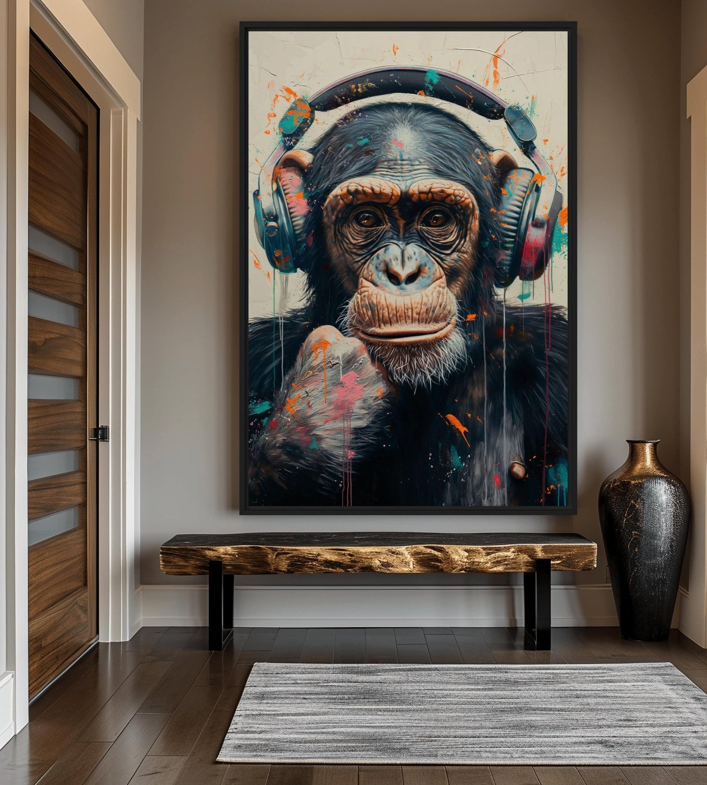 DJ Monkey Trendy Art Framed Canvas