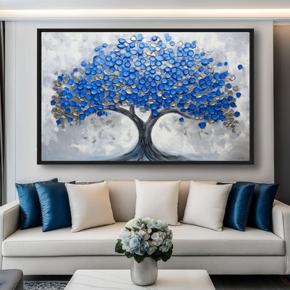 Blue Tree Modern Art Framed Canvas
