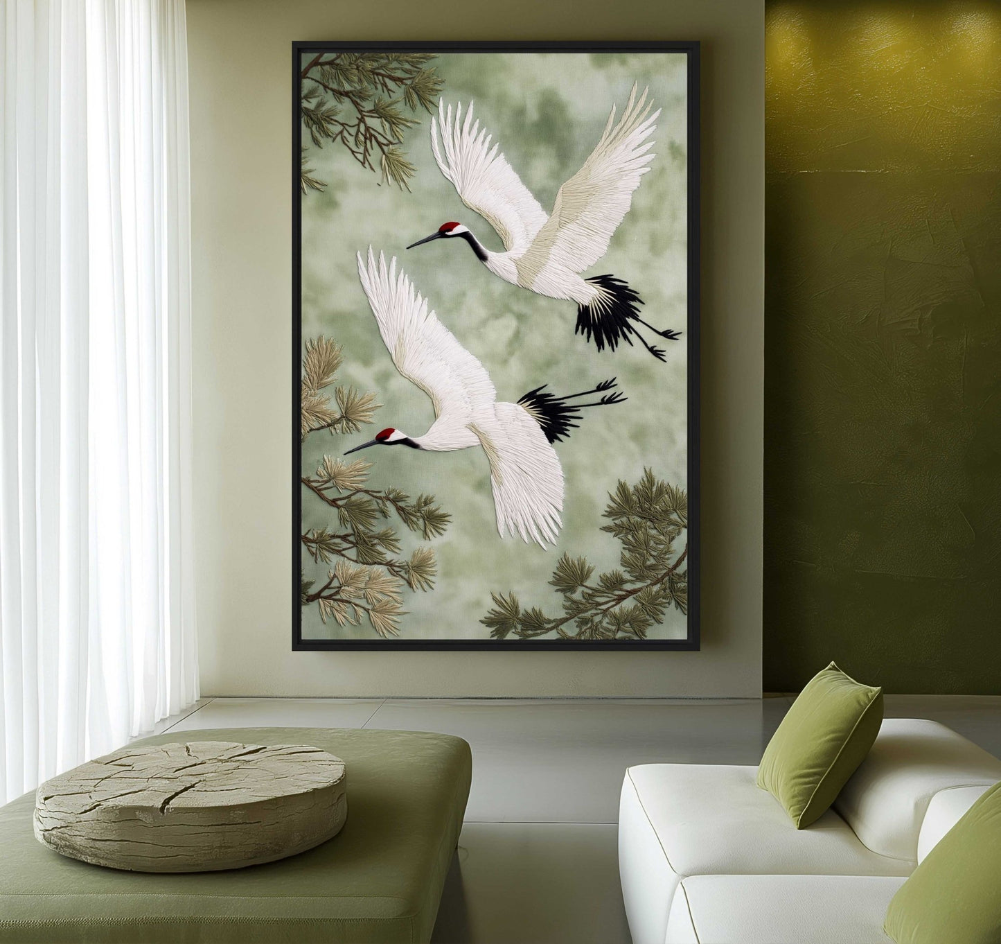 Cranes Vintage Japanese Art Framed Canvas