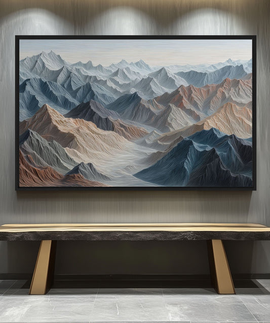 Colorful Mountains Landscape Art Framed Canvas