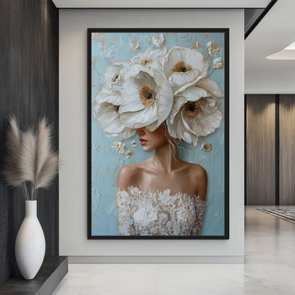 Woman Flowerhead Modern Art Framed Canvas