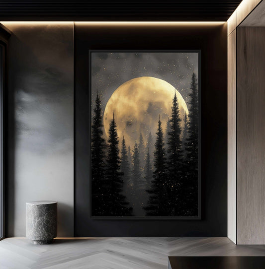 Full Moon Midnight Forest Framed Canvas