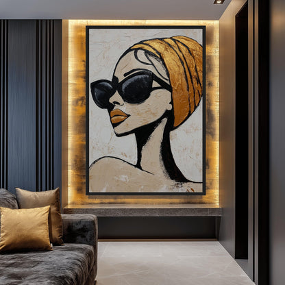 Woman in Sunglasses Fashion Art Framed Canvas