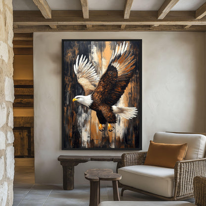 Bald Eagle Rustic Art Framed Canvas - PaintFu