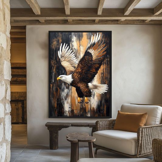 Bald Eagle Rustic Art Framed Canvas