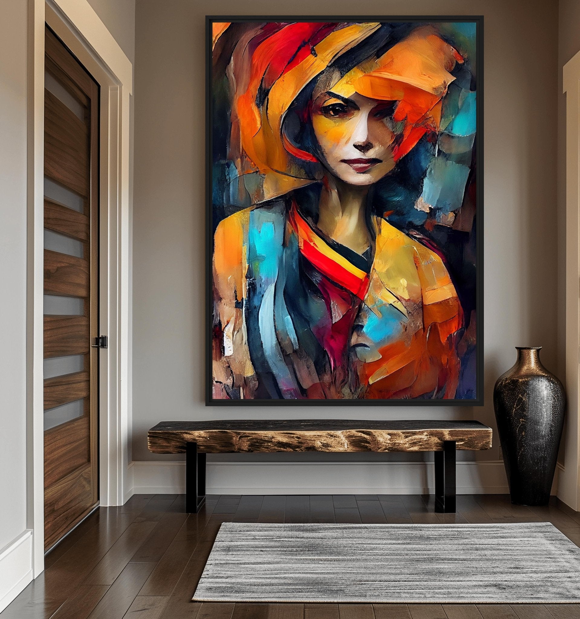Woman Colorful Abstract Art Framed Canvas