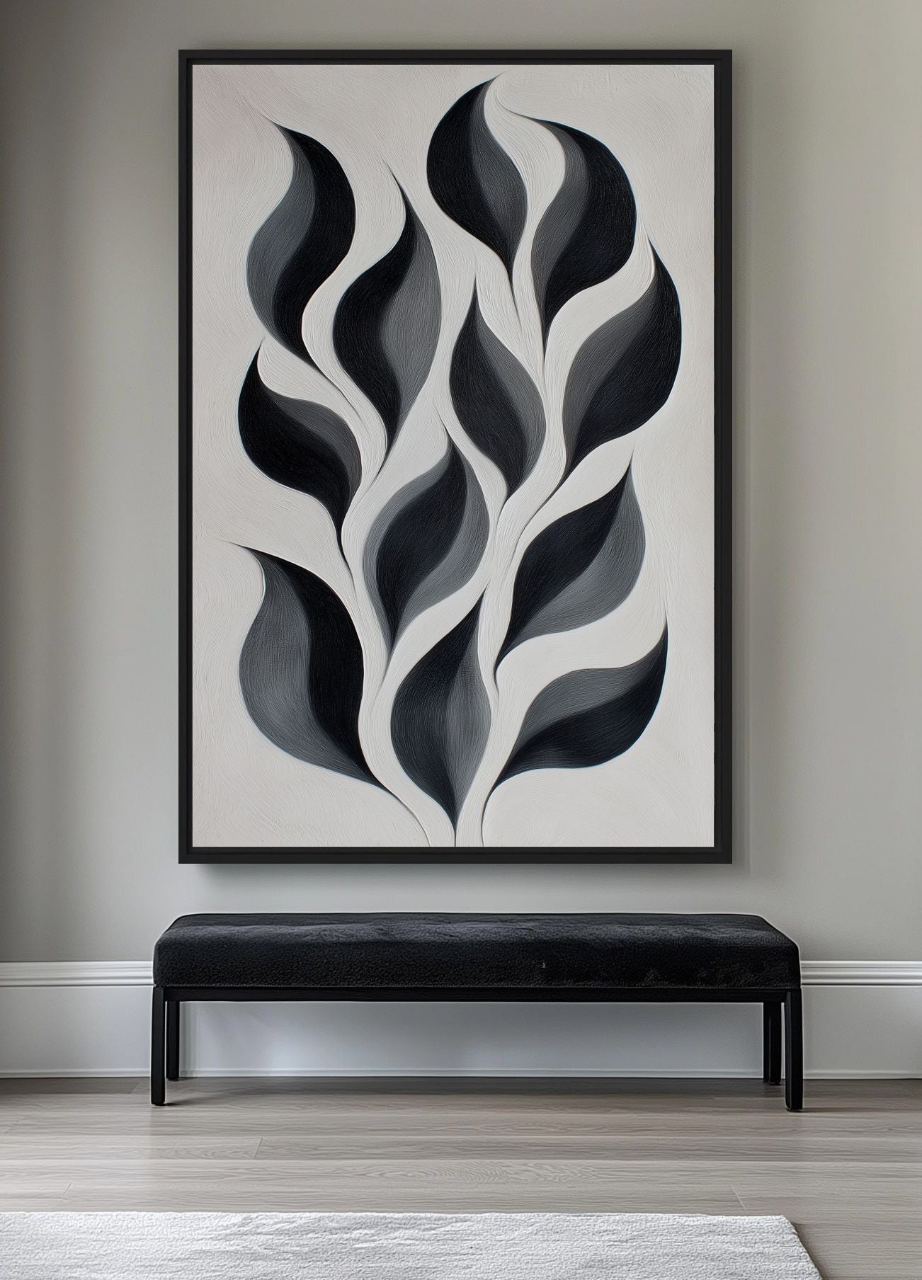Monochrome Leaves Abstract Art Framed canvas - PaintFu