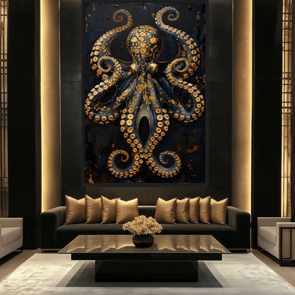 Majestic Golden Octopus Framed Canvas