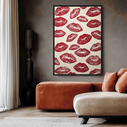 Red Kiss Lips Framed Canvas - PaintFu