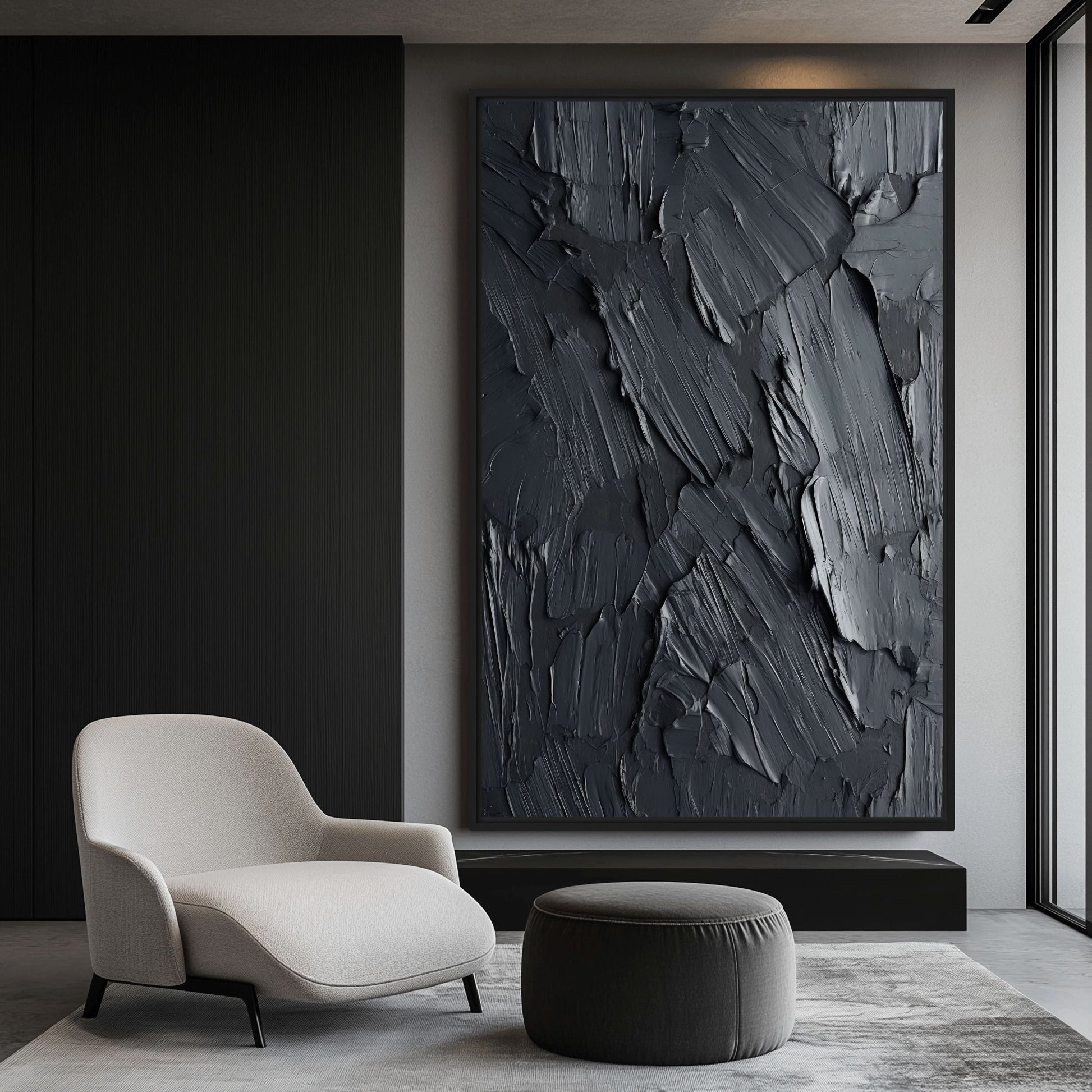 Black Impasto Art Framed Canvas