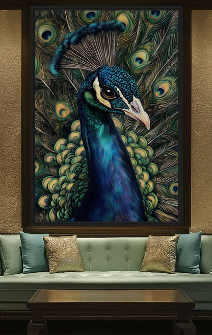 Majestic Peacock Bird Art Canvas Print Detail | PaintFu