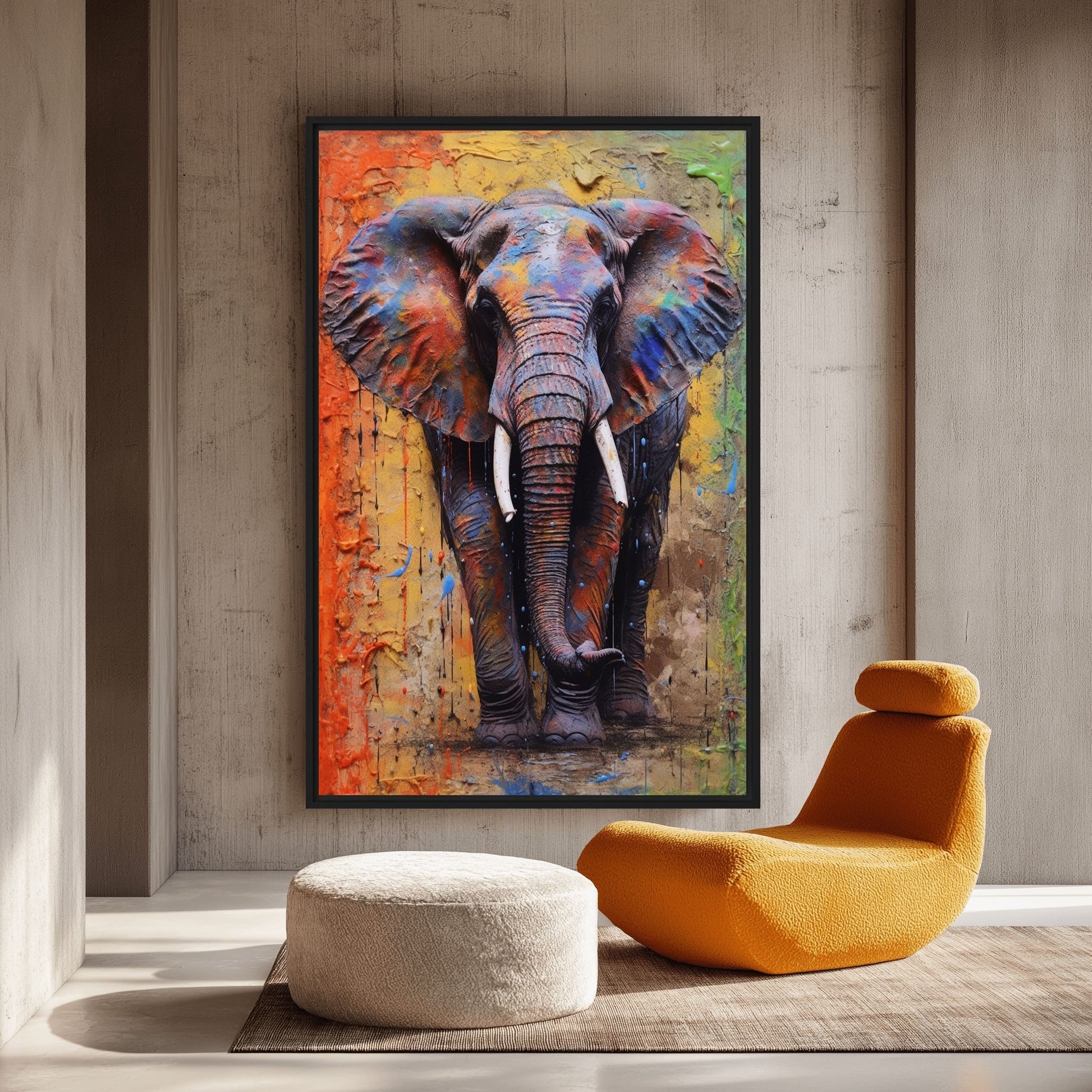 Colorful Elephant Framed Canvas