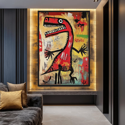 Dinosaur Basquiat Style Art Framed Canvas