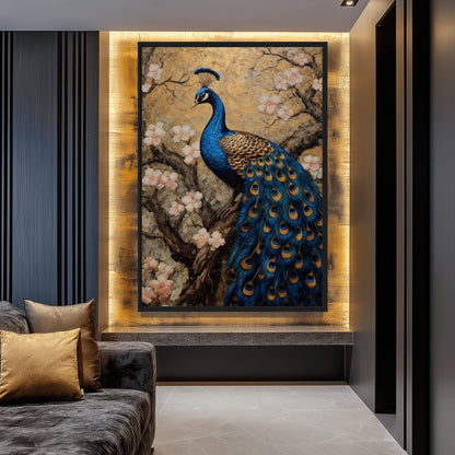 Peacock Japanese Art Framed Canvas