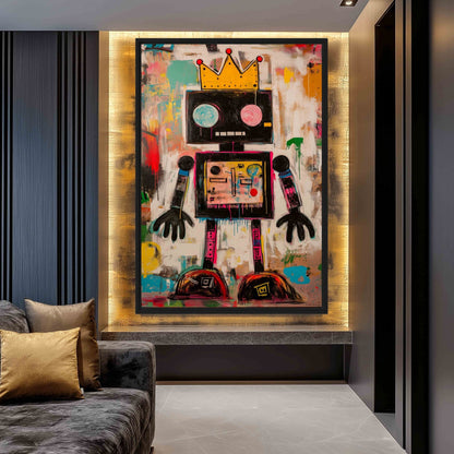 Robot Graffiti Art Framed Canvas - PaintFu