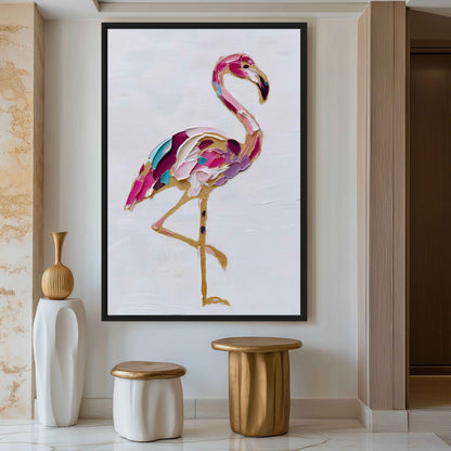 Flamingo Impasto Art Framed Canvas - PaintFu