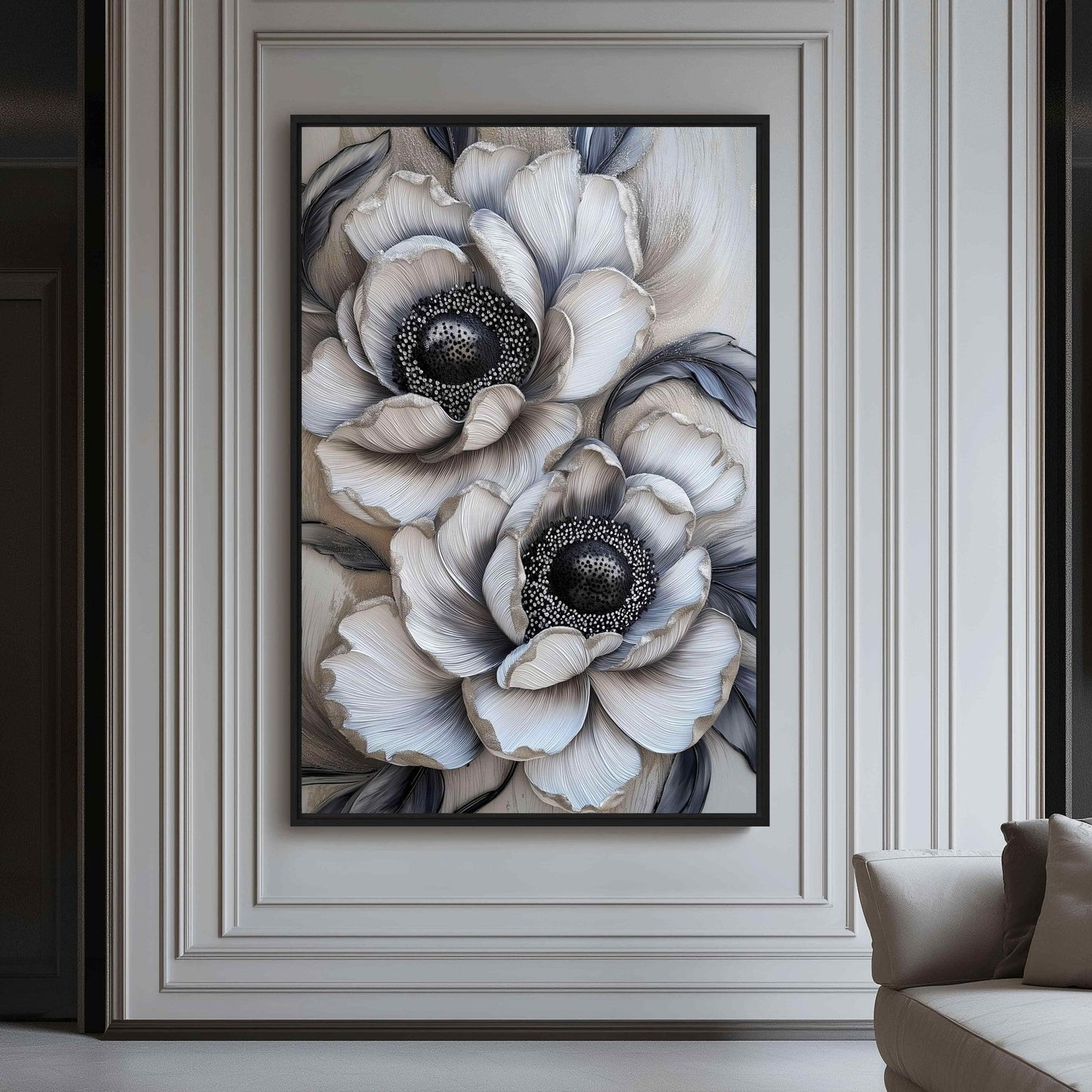 Luxury Neutral Floral Art Framed Canvas