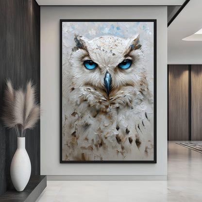 Blue Eyed White Owl Modern Art Framed Canvas