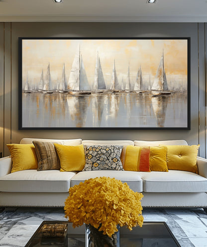 Sailboats Nautical Wall Art Framed Canvas