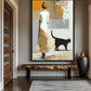 Woman with Black Cat Modern Art Framed Canvas