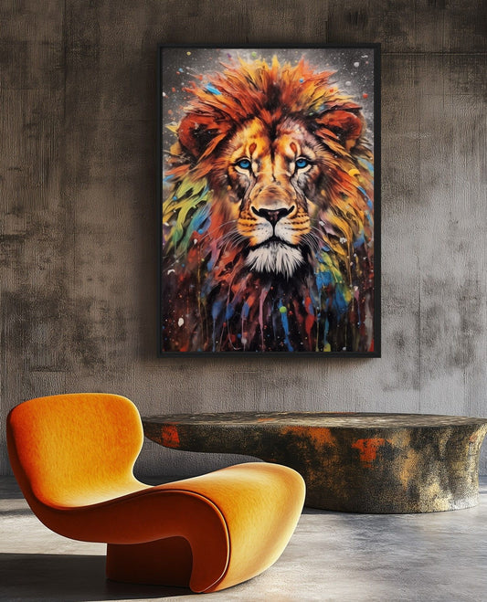 Colorful Lion Pop Art Framed Canvas