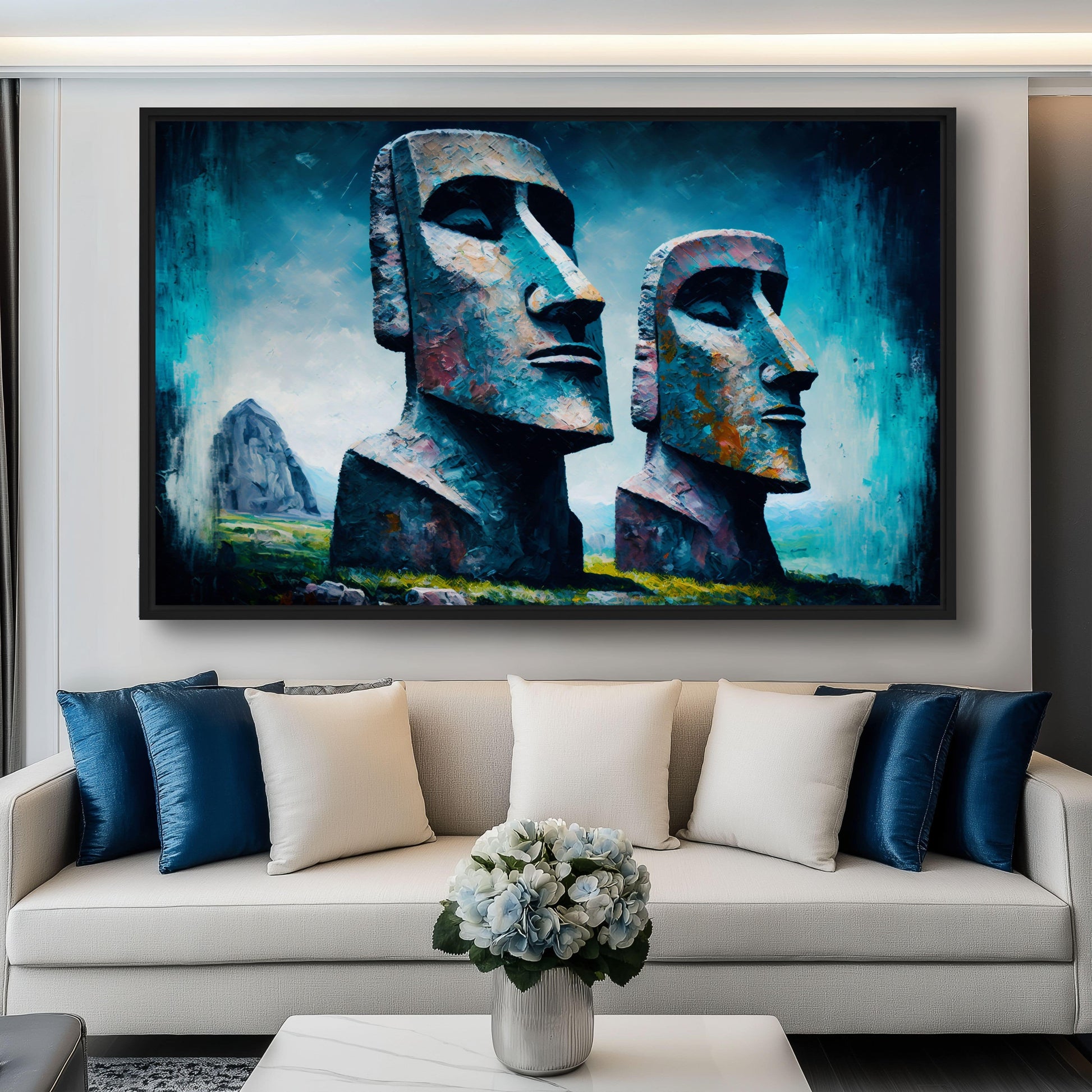 Easter Island Statues Framed Canvas - PaintFu