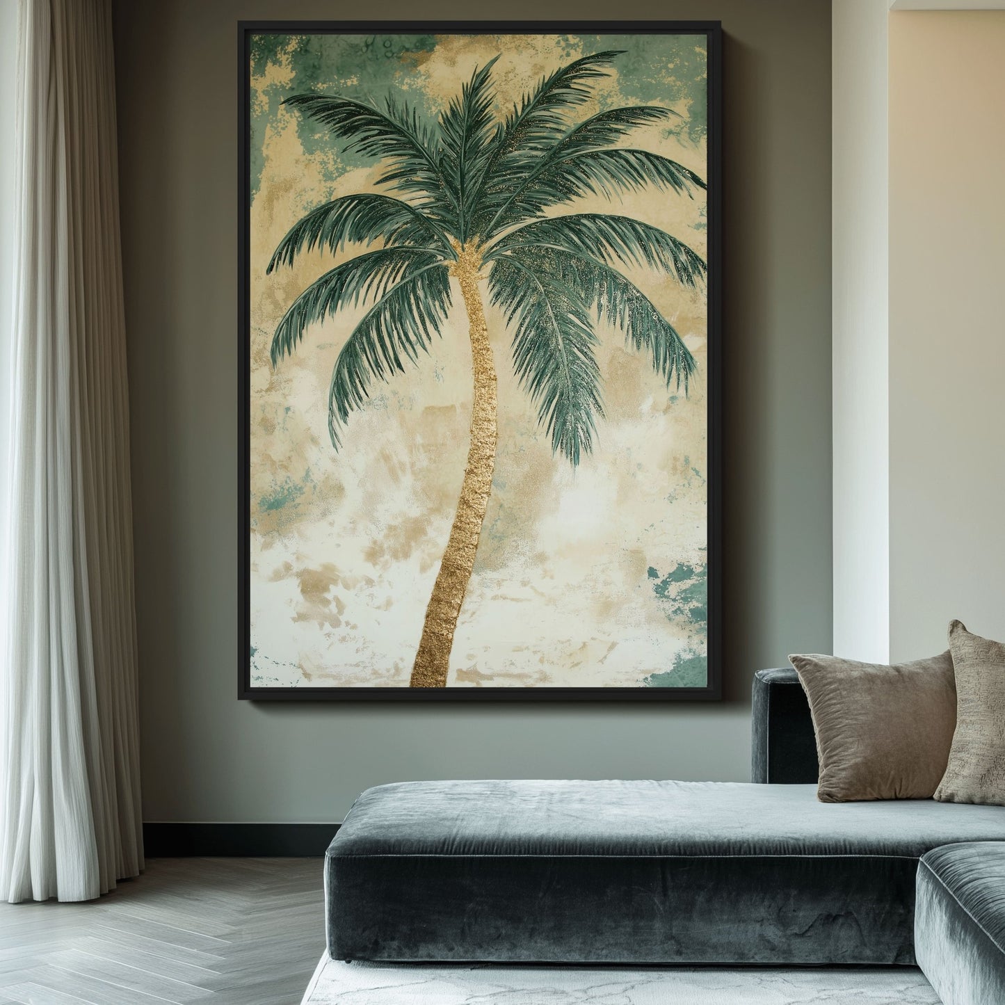 Palm Tree Beach Art Framed Canvas