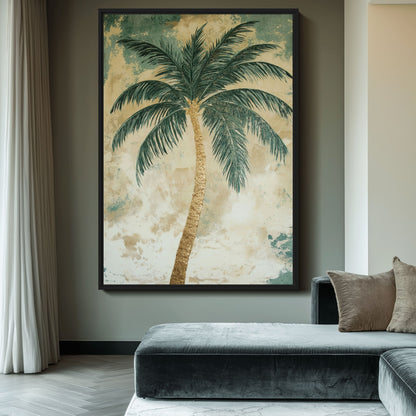Palm Tree Beach Art Framed Canvas