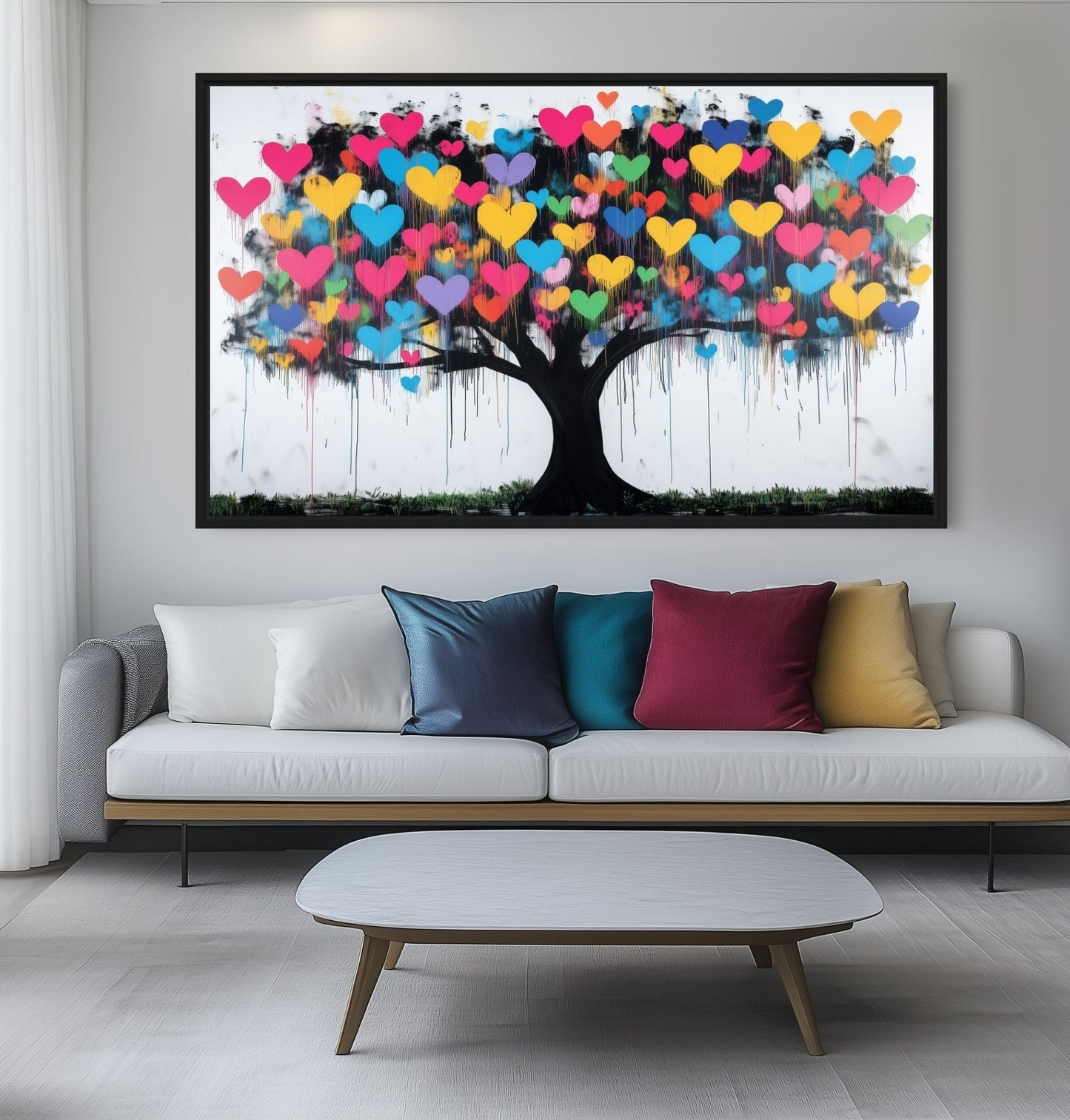 Heart Tree Graffiti Art Framed Canvas