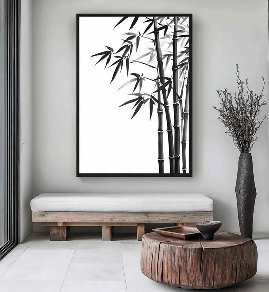 Minimalist Bamboo Ink Art Framed Canvas