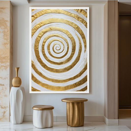 Gold & White Spiral Modern Art Framed Canvas