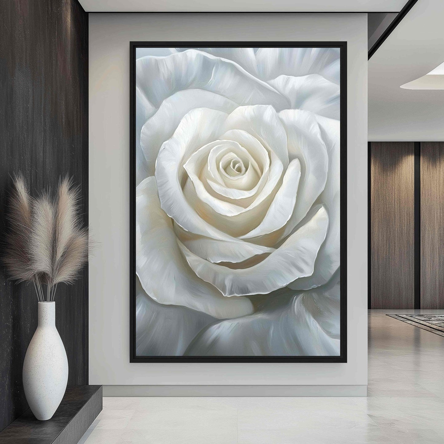 White Rose Floral Art Framed canvas - PaintFu