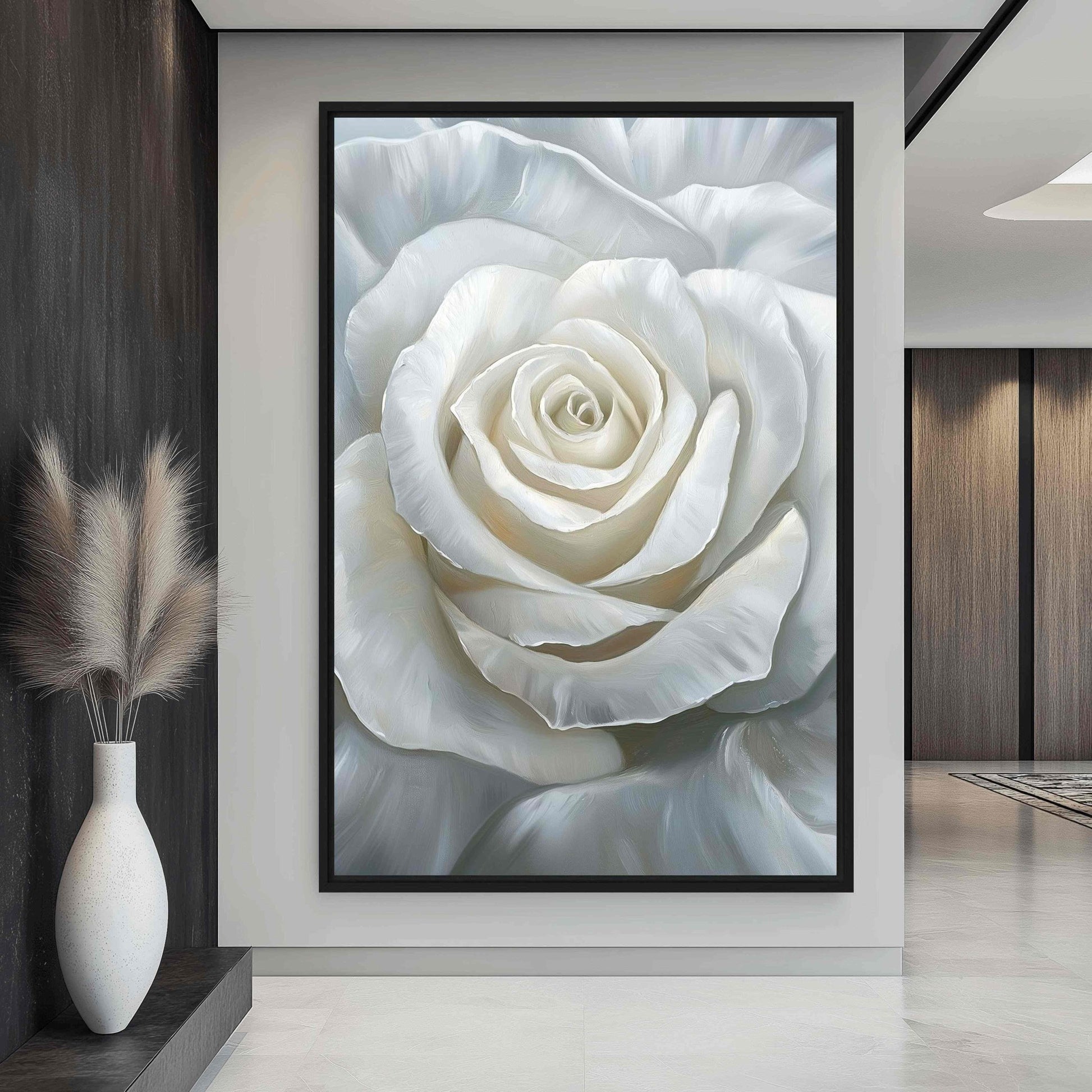 White Rose Floral Art Framed canvas - PaintFu