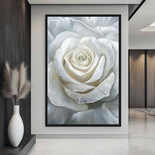 White Rose Floral Art Framed canvas - PaintFu