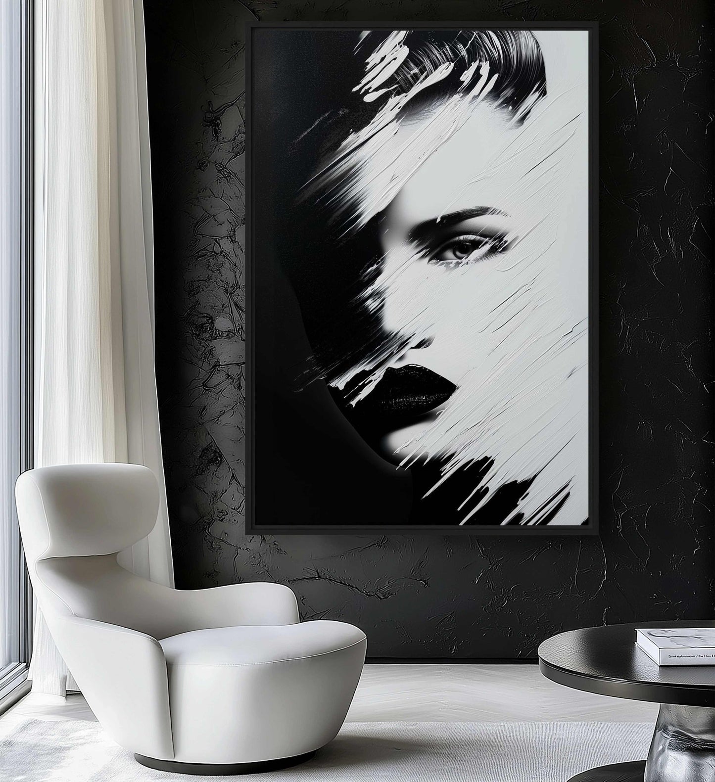 Minimalist Black & White Female Face Art Framed Canvas